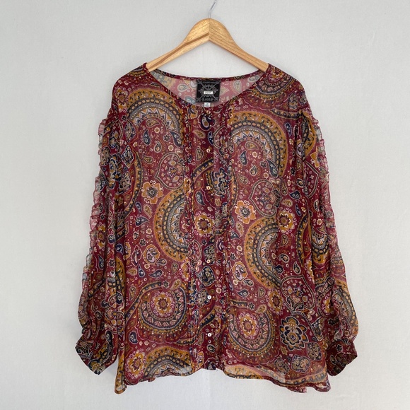 JOHNNY WAS JADE Size 2X Epsilon Paisley Peasant Top Sheer Georgette Fabric - Picture 7 of 7